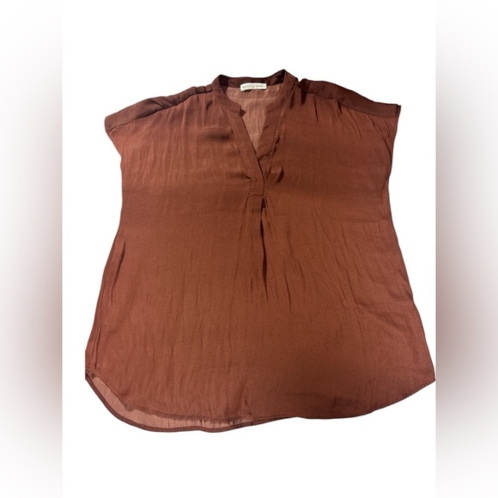 Maison d'Amélie Paris Brown Silk-Feel Blouse‎ - Elegant Parisian Chic Top